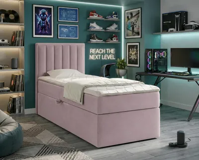 Produktbild von NORDELO Boxspringbett MORFEO 100x200 cm Rosa Komplett-Set gepolstertes Einzelbett mit Stauraum, Matratze und 4 cm Visco-Topper, Bonellfederkernmatratze, T30-Schaum