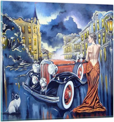 Produktbild von Bilder auf glas - frau retro stil - 60x60cm - Glasbilder - Wandbilder - Kunstdruck - zum Aufhängen bereit - Wanddekoration aus Glas - Glas Bilder - Wandbild auf Glas - Einteilig - GAC60x60-3450