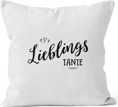 Produktbild von Kissenbezug Lieblingstante Geschenk Familie Tante Kissen-Hülle Deko-Kissen 40x40 Baumwolle MoonWorks® weiß 40cm x 40cm