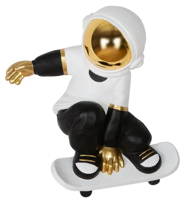Image de Gilde Wandobjekt, Astronaut, "Skateboard", Kunstharz, schwarz, weiß, VE 1, L. 14 cm, B. 38.5 cm, H. 44.5 cm 59047 4063387590478