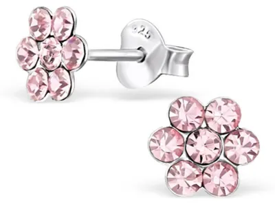 Produktbild von Kinderohrstecker Glitzer: Mädchen Ohrringe Silber „Kristall Blume" rosa & rosa