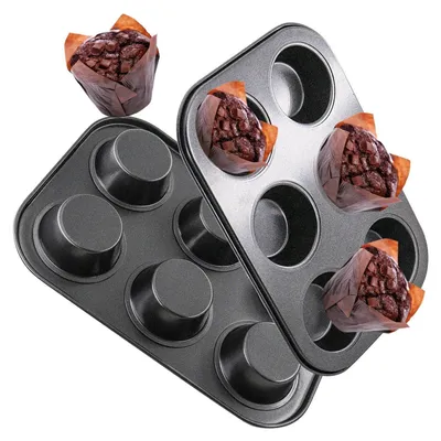 Immagine prodotto di Set da 2 stampi per muffin, acciaio di alta qualità, 6 cavità per stampo, colore nero