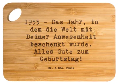 Produktbild von Mr. & Mrs. Panda Schneidebrett Spruch 1955 Geburtstag - Transparent - Geschenk, Frühstücksbrett, Brett, brotbrett, Frühstücksbrettchen, Geburtstagsfeier, Happy Birthday