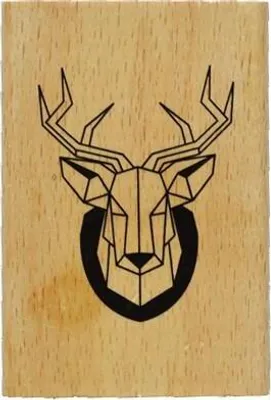 Produktbild von Holzstempel mit Hirschkopf-Motiv, als Gummistempel auf Holzblock, 75 x 49 mm