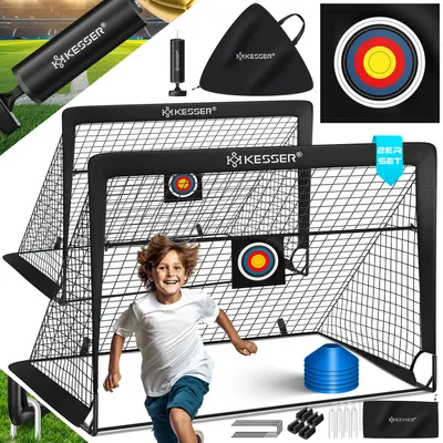 Produktbild von KESSER® Fussballtor 2er Set | Tolles Fußball Geschenk für Kinder, Indoor und Outdoor Garten : Antirutsch - Inkl. Fußball Trainingszubehör: Hütchen, Zielscheibe, Sporttasche, Ballpumpe