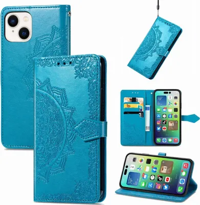 Produktbild von König Design Hülle kompatibel mit Apple iPhone 15 Kunstleder Handyhülle - Handy Case Blau