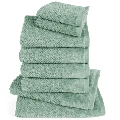 Produktbild von Pure Label 8-TLG Handtücher Set mit Aufhängeschlaufen aus Baumwolle - 2x Badetuch 70x140 cm 4x Handtuch 50x100 cm 2x Gästetuch 30x50 cm, Grün