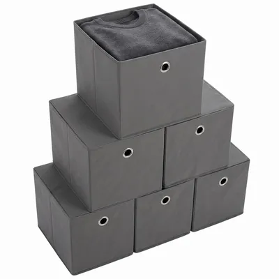 Produktbild von SONGMICS Aufbewahrungsbox 6er Set, Faltbare Stoffbox mit Metallöse, 30 x 30 x 30 cm, Grau