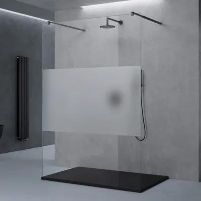 Image de doporro Paroi de Douche à L'italienne Transparent avec Bande Opaque 120 cm Pare-douche Verre de Sécurité 10mm Paroi 118x200cm avec 2 Stabilisateurs Rectangulaires Noir Bremen02MS