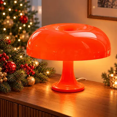 Produktbild von LED Tischlampe mit Kabelschalter, stufenlos dimmbar, 3 Farbtemperaturen, Pilzlampe Orange 32cm für Nachttisch, Schreibtisch & Wohnzimmer