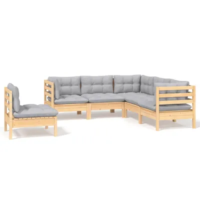 Produktbild von vidaXL 5-tlg. Garten-Lounge-Set mit Grauen Kissen Kiefernholz