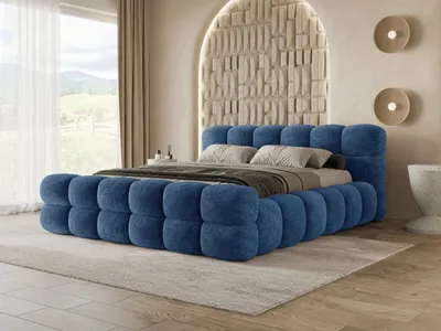 Image de Chilly Möbel Design Lit Weston - Lit rembourré extravagant avec coffre, cadre en métal et tête de lit 200x200 cm / Coral / Bleu foncé