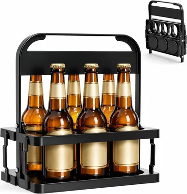 Produktbild von Omgoods – Flaschenhalter für 6 Flaschen – Stabile Halterung – Getränkekorb – Kunststoff – Flaschenregal – Leichtes Design – Getränkehalter