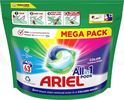Obrázek produktu pro Ariel Color Clean&Fresh All in-1 kapsle na praní 63 PD