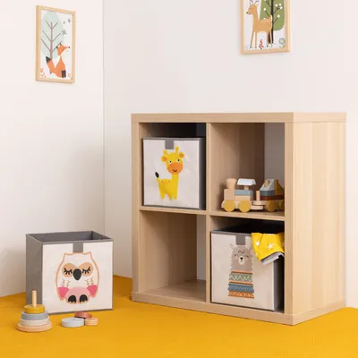 Produktbild von Navaris Kinder Aufbewahrungsbox 3er Set - Regal Aufbewahrung 28 x 28 x 28 cm Spielzeugkiste - 3x Spielzeug Box faltbar für Kinderzimmer - Tier Motiv