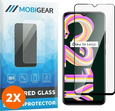 Produktbild von Mobigear Premium 4.99 Realme C21Y Panzerglas Gehärtetes Glas Displayschutz - Hüllenfreundlich - Schwarz (2er Pack)