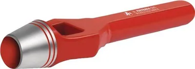 A red and silver punch tool on a white background.