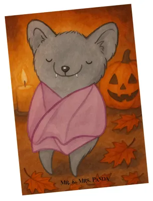 Produktbild von Mr. & Mrs. Panda Ansichtskarte Fledermaus Chillt Design - Weiß - Geschenk, Postkarten, Kunstkarten, Grußkarte, Postkarte, einzelkarte, Dekoration