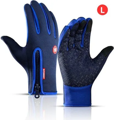 Productafbeelding van Touchscreen Handschoenen - Fietshandschoenen - Winter - Heren - Wielrenhandschoenen - Scooter - Donkerblauw - Maat L