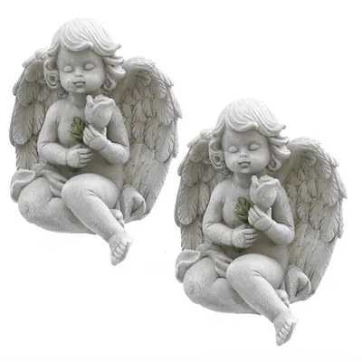 Produktbild von 2-tlg. Set Engel H 12 cm - Grabschmuck Grabengel Grabverzierung Dekoengel Friedhofsdeko Engel Trauer Deko