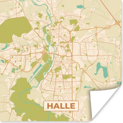 Produktbild von MuchoWow® Poster Karte - Jahrgang - Halle - Karte 75x75 cm - Wand Dekoration