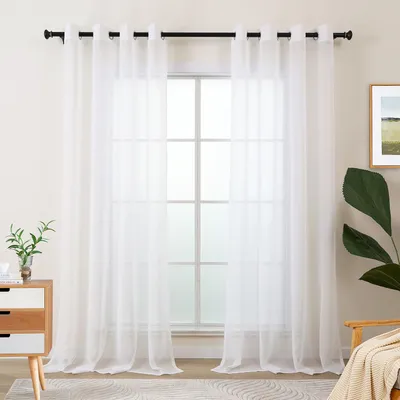Productafbeelding van Vitrage gordijn met oogjes 245 cm, set van 2, wit, linnenlook, voor woonkamer