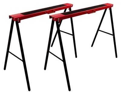 Produktbild von Klappbare Arbeitsböcke aus Metall, höhenverstellbar, mit rutschfesten Auflagen und Tragegriffen, 200 kg Tragkraft, 2er-Set