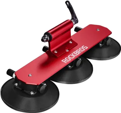 Produktbild von ROCKBROS Saugnapf-Dachfahrradträger Rot für 1 Fahrrad, aus Aluminium und Gummi, bis 20 kg, mit Schnellspanner und Klettverschluss