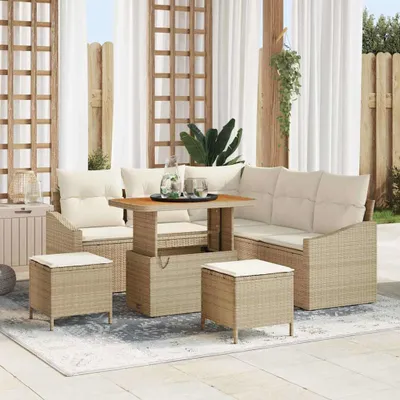 Zdjęcie produktu dla Maison Exclusive - Zestaw mebli ogrodowych, sofa i fotele, 8 sztuk. Beżowy, wykonany z rattanu syntetycznego