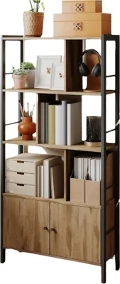 Produktbild von Bücherregal mit 4 Regalen – Holz – 30 x 74 x 154,5 cm – Kamelbraun und Tintenschwarz