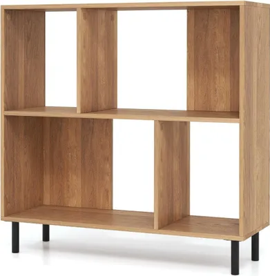 Image de Bibliothèque avec 4 compartiments & pieds en métal étagère sur pied étagère de rangement naturel