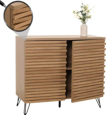 Zdjęcie produktu dla Komoda HWC-M49, Schrank Sideboard Highboard, 3D-Design Staufächer, MDF Metall 85x95x45cm ~ natur