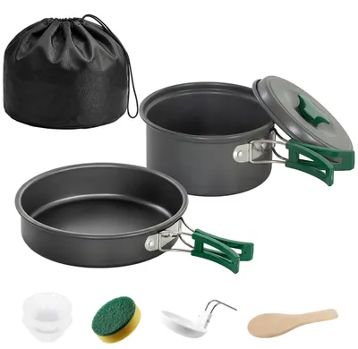 Produktbild von Outsunny Camping Kochgeschirr Set 8-teiliges Outdoor Geschirr Set mit Topf Grau
