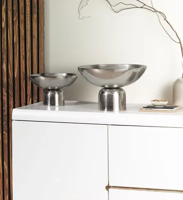 Produktbild von Deko-Schale - Ø 33 cm - Silbergrau - Aluminium - mit Standfuß