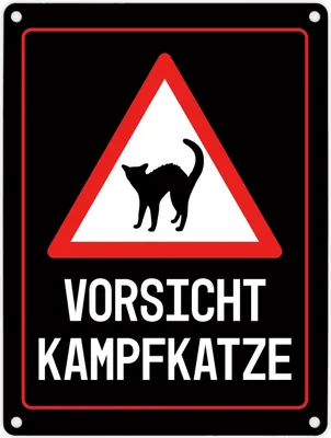 Produktbild von Vorsicht Kampfkatze Warn- und Hinweisschild in Schwarz mit Piktogramm Hinweis