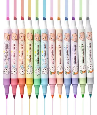 Produktbild von Textmarker Set 12 Farben Doppelspitze Cartoon-Design für Büro & Studium