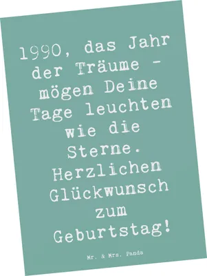 Produktbild von Mr. & Mrs. Panda Postkarte Spruch 1990 Geburtstag Träume - Meeresbrise - Geschenk, Glück, Glückwunsch, Jahrgang Geburtstagsgeschenk, Liebe, einzelkarte, Grußkarte
