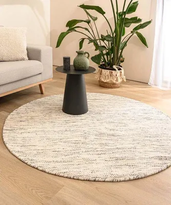 Produktbild von Unyqoos® Runder Wollteppich Ulstein – handgewebt, Weiß/Schwarz, 250, 1800 g/m²