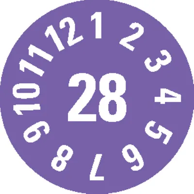 Produktbild von Dreifke® Prüfplakette 28, violett, Dokumentenfolie, selbstklebend, Ø 8mm, 360...