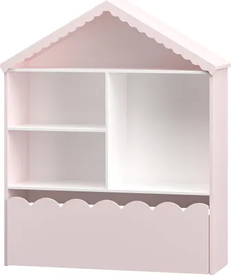 Obrázok produktu pre Detský regál "Vestnes" vzhľad domu so zásuvkou v dizajne vlny 114 x 91 x 30 cm Bavlna Candy / White