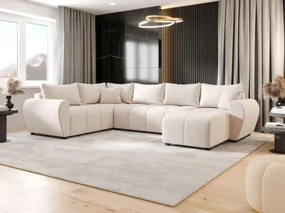 Image de CANAPE MOLISA U PLUS Itaka 16 Beige avec fonction sommeil Canapé en forme de U avec coffre de rangement Canapé salon Canapé-lit Coffre de rangement Canapé-lit