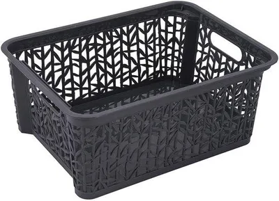 Produktbild von Ibenzoa® Bambus-Aufbewahrungskorb 39,4×27,2×16,5 cm – 12,7 L, stapelbar, BPA-freier Kunststoff, anthrazit, platzsparend für Bad Küche Büro