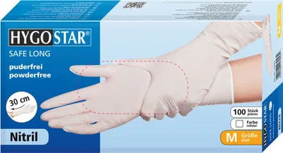 Produktbild von Hygostar "Safe Long" Nitril-Handschuhe Weiß | 100 Stück : S Größe: S