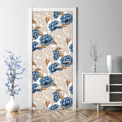 Produktbild von Dekorative Türposter selbstklebend Klebefolie Wandaufkleber Türaufkleber Blume blau golden 77 x 200 cm