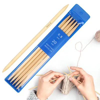 Obrázok produktu pre Súprava pletacích ihlíc z bambusu, 6,5 mm, dĺžka 20 cm, 5 kusov. Vhodné na pletenie ponožiek, čiapok, šatiek, svetrov, vhodné aj pre začiatočníkov