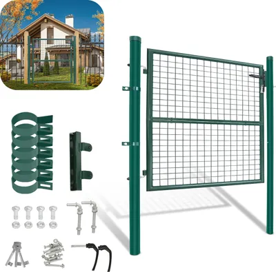 Produktbild von Jopassy Gartentor Zauntür Gartenzaun Gartentore Pulverbeschichtet Verzinkt mit Schloss Türklinke und Schlüssel Grün Rundpfosten 125x100cm
