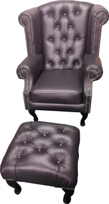 Zdjęcie produktu dla Luxus Ohrensessel und Hocker Chesterfield Sessel Leder Schwarz Modern