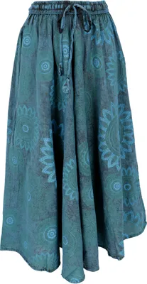 Produktbild von Langer Boho Rock, Stonewash Maxirock - Petrol, Damen, Blau, Baumwolle, Röcke