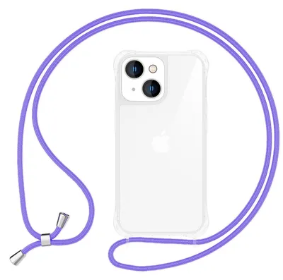 Image de Étui avec chaîne pour iPhone 14 - Étui transparent pour téléphone portable avec cordon à porter autour du cou Violet