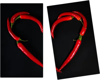 Produktbild von Spritzschutz Herdabdeckplatte Schneidebrett aus Glas Chiliherz 2-Teilig (60x52cm)
